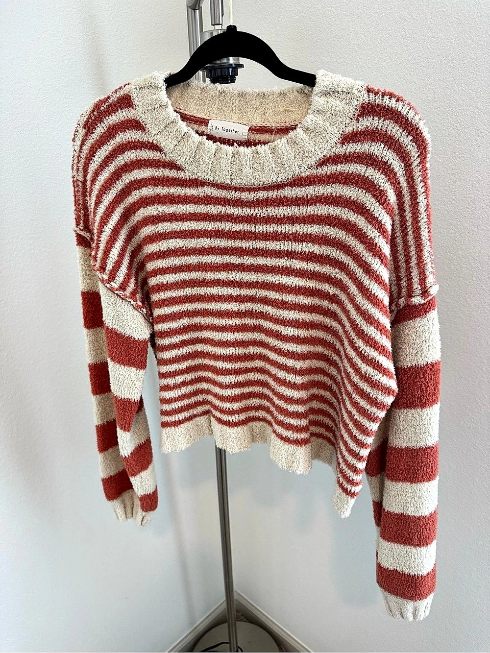 By Together Striped Cropped Sweater Orange & Cream Size L
